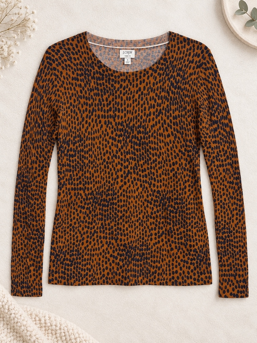 J.Crew Long Sleeve Top Brown Leopard Print Small